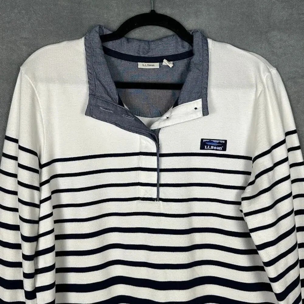LL Bean Sweater Womens Extra Large White Navy Striped Rugby Soft Cotton Preppy - Picture 2 of 12